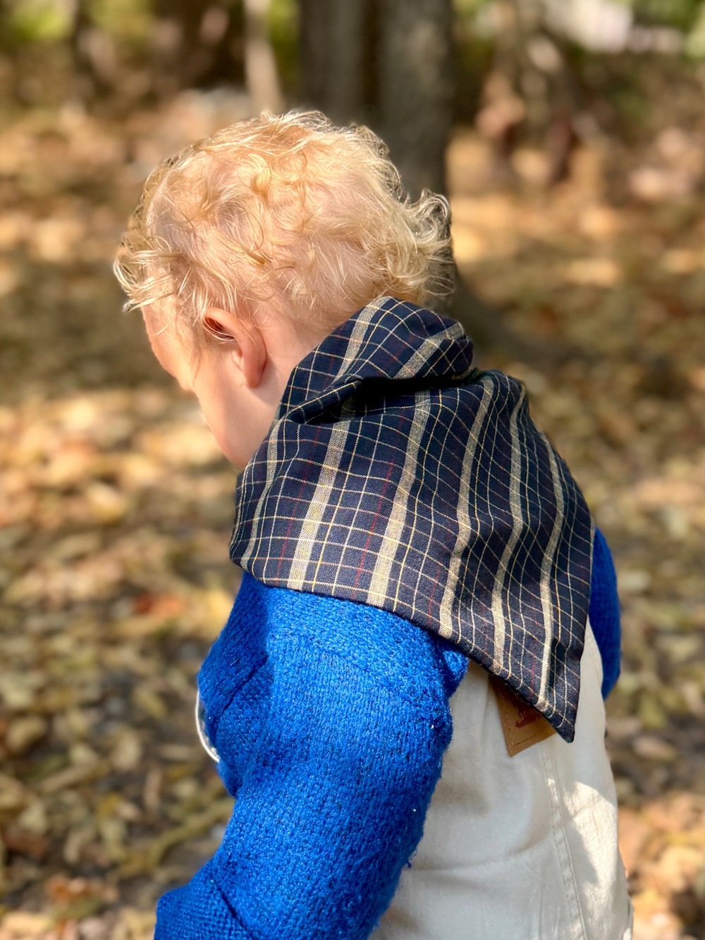 Plaid Navy & Beige Kids Bandana Bib - Handmade